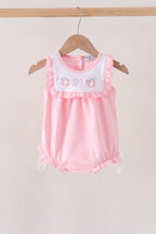 Pink Pumpkin Bow Embroidery Ruffle Bubble