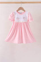 Pink Pumpkin Bow Embroidery Ruffle Dress