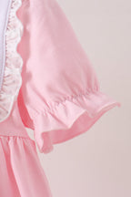 Pink Pumpkin Bow Embroidery Ruffle Dress