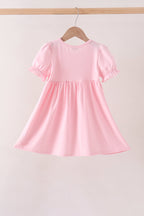 Pink Pumpkin Bow Embroidery Ruffle Dress