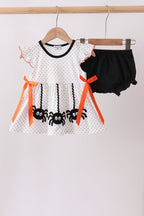 Black Spider Embroidery Ruffle Bloomer Set