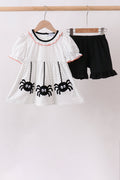 Black Spider Embroidery Ruffle Shorts Set