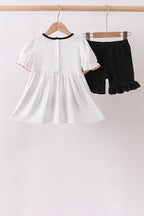 Black Spider Embroidery Ruffle Shorts Set