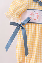 Mustard Pumpkin Embroidery Ruffle Gingham Bubble