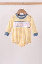 Mustard Pumpkin Embroidery Gingham Bubble