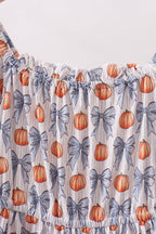 Blue Pumpkin Bow Mom Tiered Dress