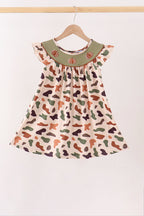Camouflage Pumpkin Embroidery Ruffle Dress