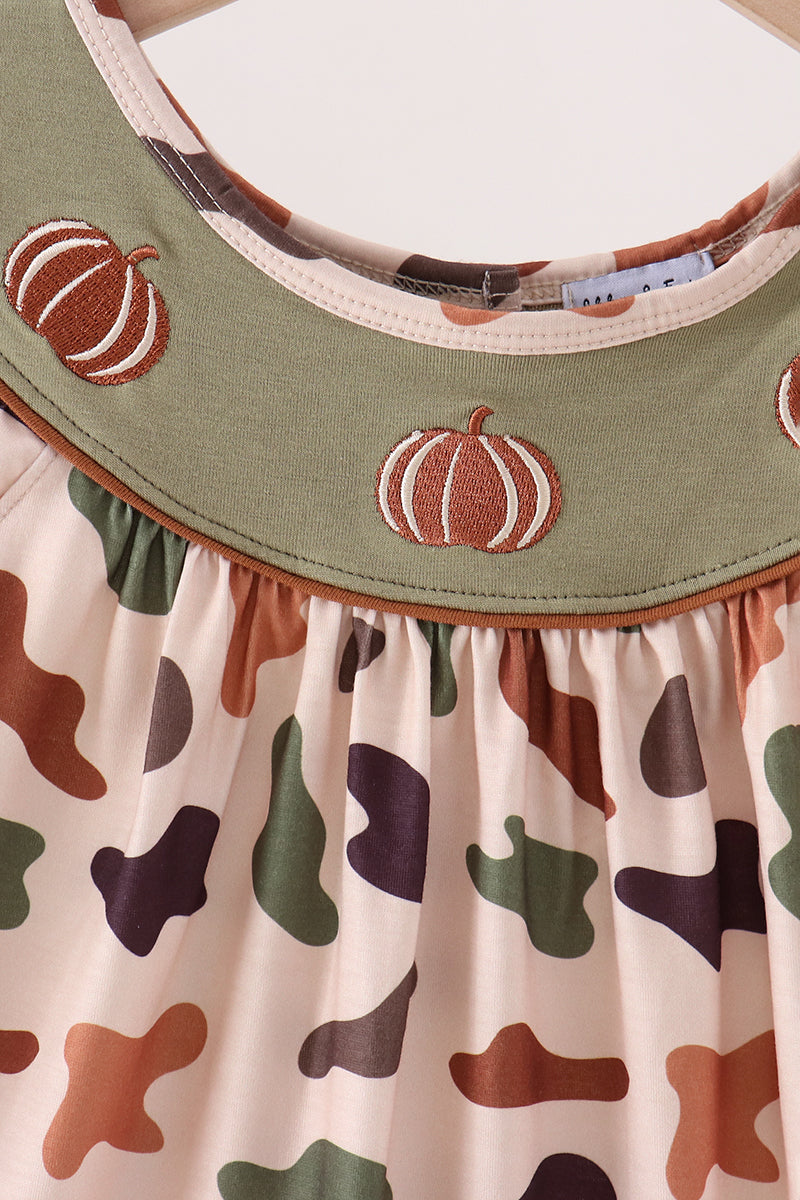 Camouflage Pumpkin Embroidery Ruffle Dress