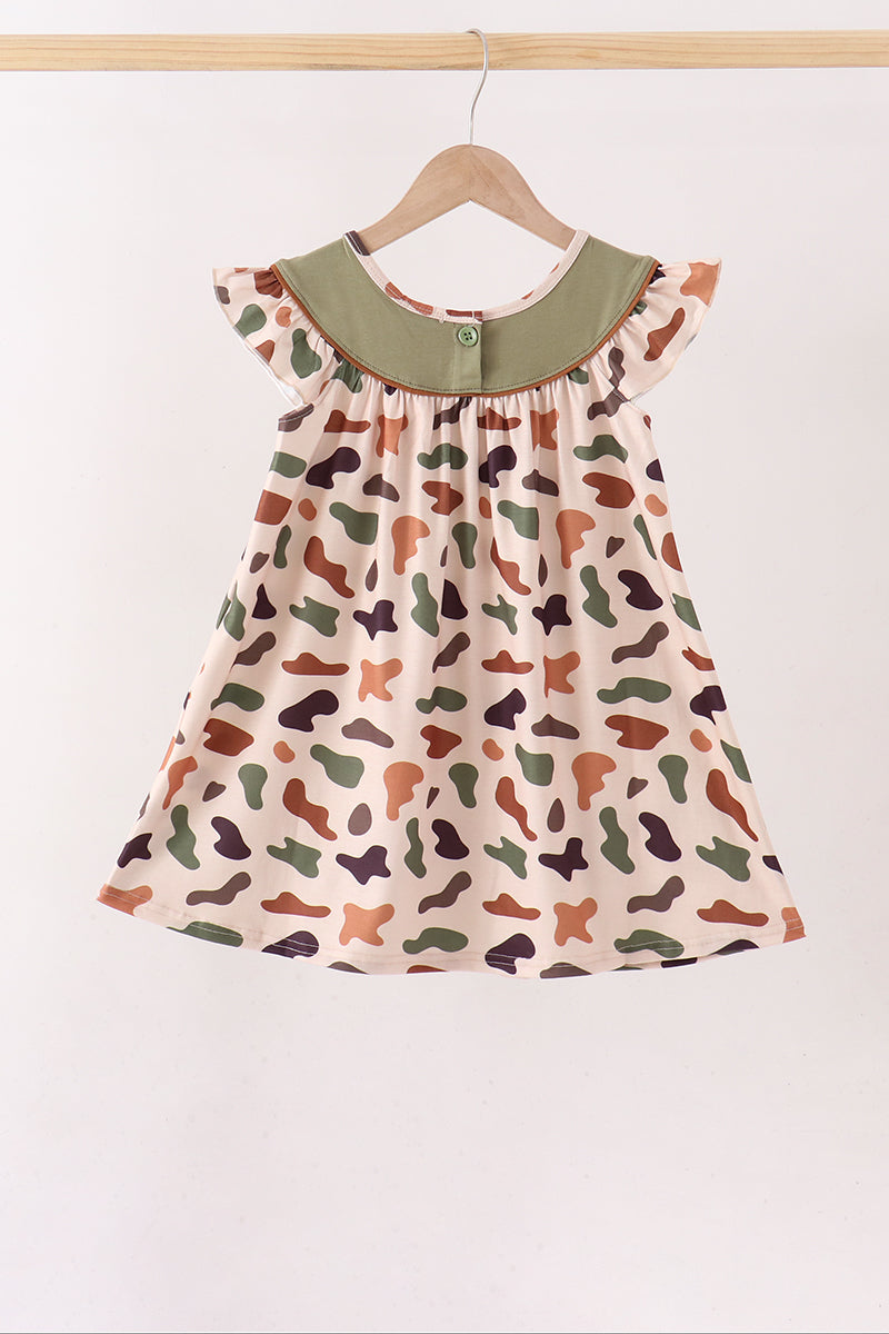 Camouflage Pumpkin Embroidery Ruffle Dress