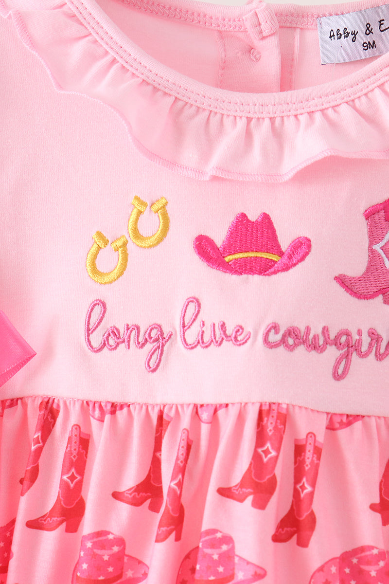 Pink Cowgirl Boots Embroidery Bubble