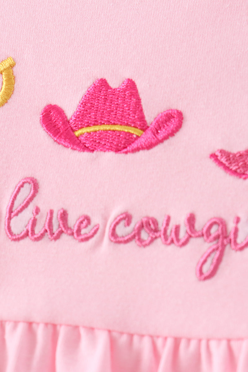 Pink Cowgirl Boots Embroidery Bloomer Set