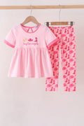 Pink Cowgirl Boots Embroidery Pants Set
