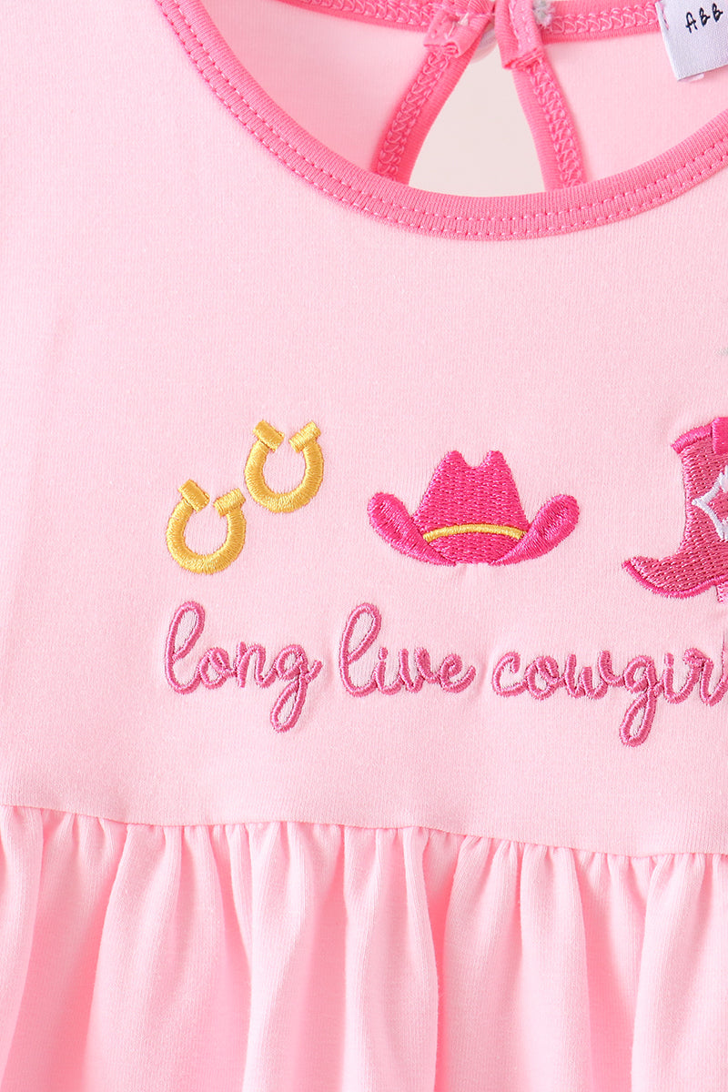 Pink Cowgirl Boots Embroidery Pants Set