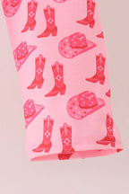 Pink Cowgirl Boots Embroidery Pants Set