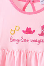 Pink Cowgirl Boots Embroidery Dress
