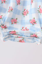Blue Bow Smocked Floral Gingham Bubble