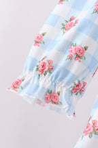 Blue Bow Smocked Gingham Pants Set