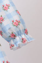 Blue Floral Ruffle Dress