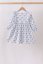 Blue Floral Ruffle Dress