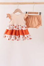 Floral Pumpkin Embroidery Ruffle Bloomer Set