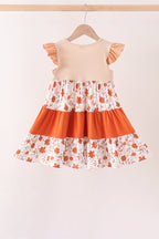 Floral Pumpkin Embroidery Ruffle Dress