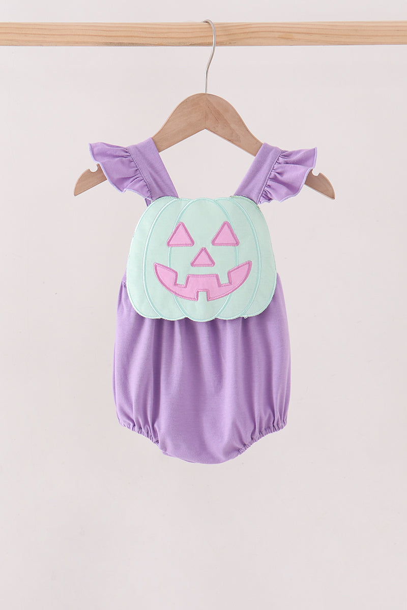 Purple Jack-O-Lantern Applique Ruffle Bubble