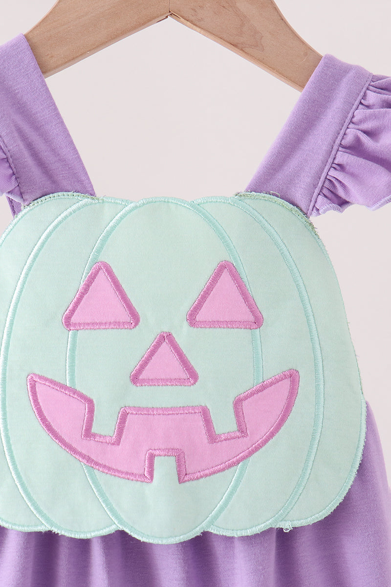 Purple Jack-O-Lantern Applique Ruffle Bubble