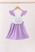 Purple Jack-O-Lantern Applique Ruffle Dress