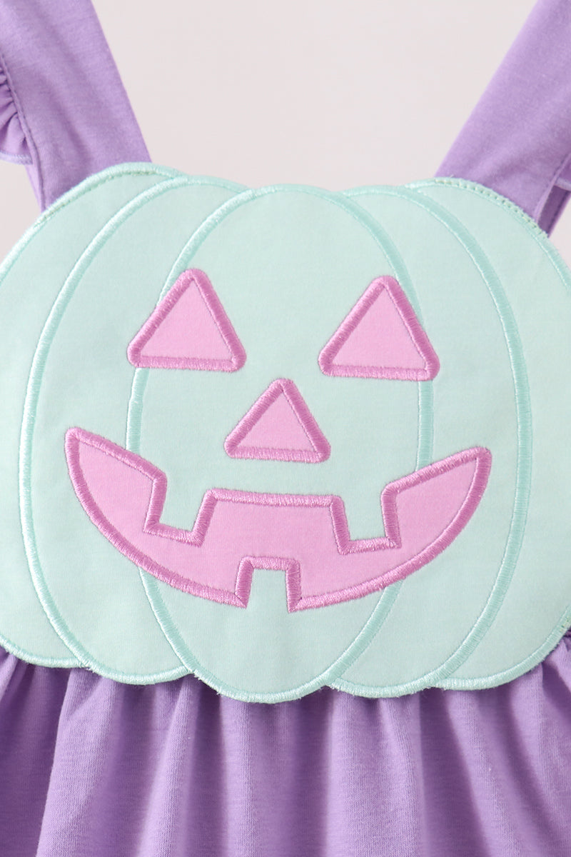 Purple Jack-O-Lantern Applique Ruffle Dress