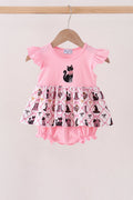 Pink Cat Embroidery Ruffle Bubble