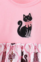 Pink Cat Embroidery Ruffle Bubble