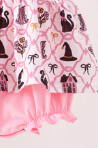 Pink Cat Embroidery Ruffle Bubble