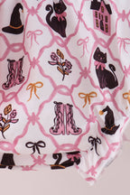 Pink Cat Embroidery Ruffle Bloomer Set