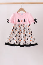 Pink Pumpkin Cat Embroidery Dress