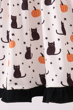Pink Pumpkin Cat Embroidery Dress