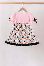 Pink Pumpkin Cat Embroidery Dress