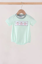 Green Pumpkin Embroidery Gingham Bubble