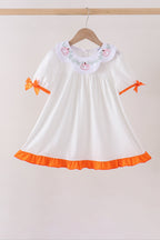 Orange Pumpkin Bow Embroidery Ruffle Dress