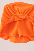 Orange Pumpkin Bow Embroidery Ruffle Skorts Set