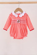 Red Football Smocked Gingham Bubble