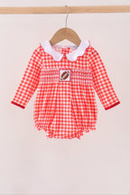 Red Football Smocked Gingham Bubble