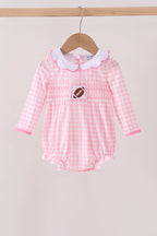 Pink Football Smocked Gingham Bubble