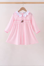 Pink Football Smocked Gingham Dress