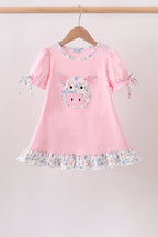 Pink Piggy Applique Ruffle Dress