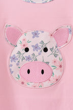 Pink Piggy Applique Ruffle Dress