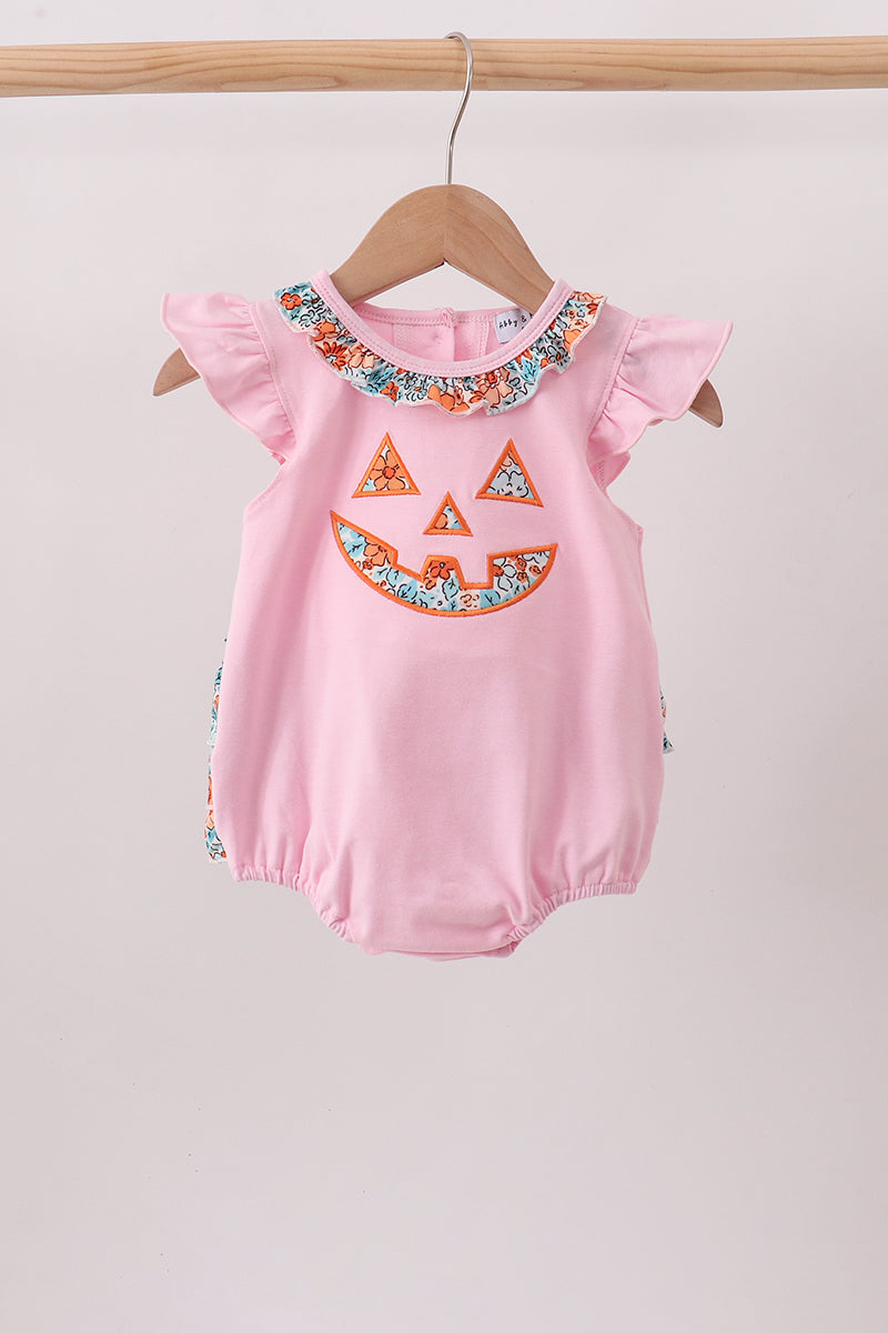 Pink Jack-O-Lantern Applique Ruffle Bubble