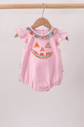 Pink Jack-O-Lantern Applique Ruffle Bubble