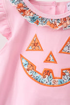 Pink Jack-O-Lantern Applique Ruffle Bubble