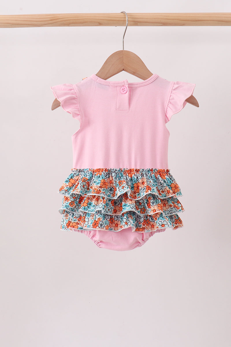 Pink Jack-O-Lantern Applique Ruffle Bubble