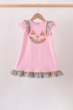 Pink Jack-O-Lantern Applique Ruffle Dress
